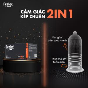Bao cao su gân gai Feelex 2in1 nhiều Gel – Hộp 10 cái