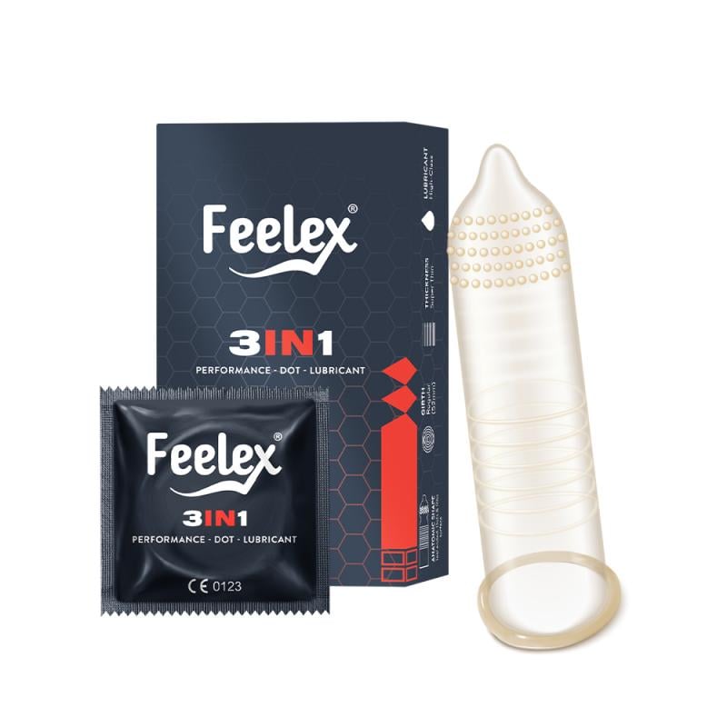 Bao cao su gân gai kéo dài thời gian Feelex 3in1 nhiều gel