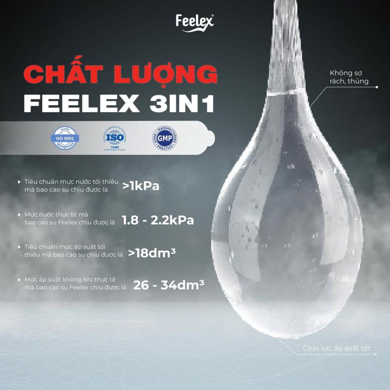 Bao cao su gân gai kéo dài thời gian Feelex 3in1 nhiều gel