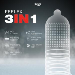 Bao cao su gân gai kéo dài thời gian Feelex 3in1 nhiều gel