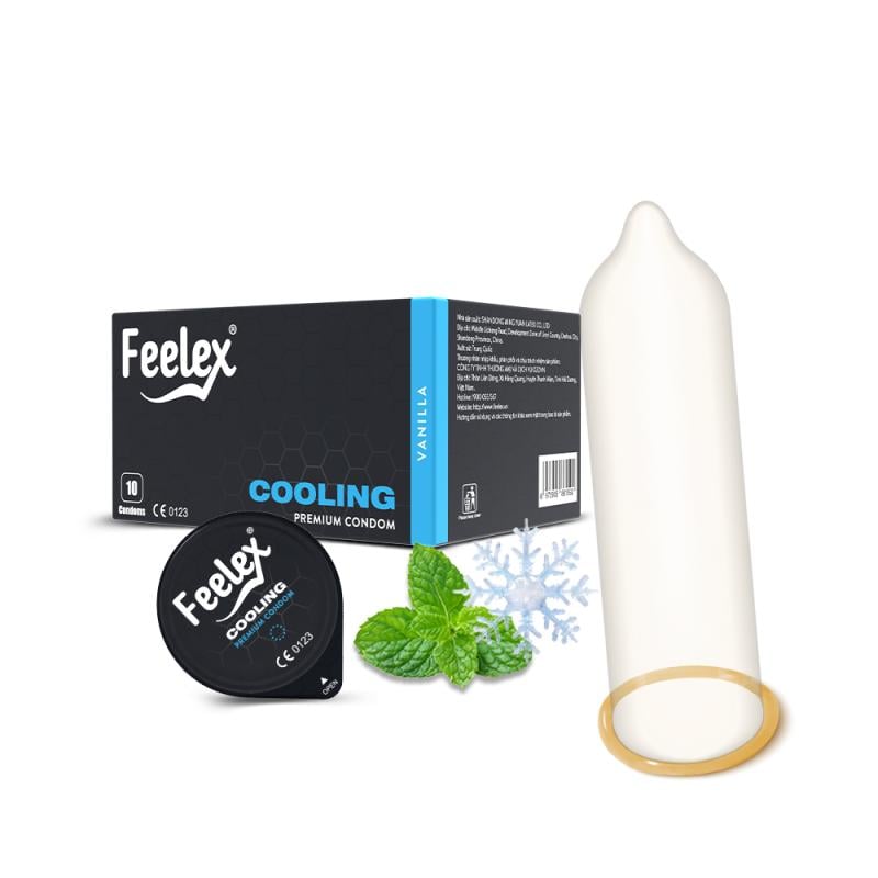 Bao cao su mát lạnh siêu mỏng Feelex Cooling vị bạc hà - Hộp 10 cái