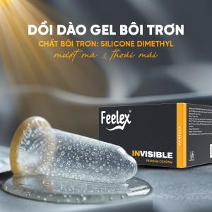 Bao cao su Feelex Invisible siêu mỏng, nhiều gel - Hộp 10 cái