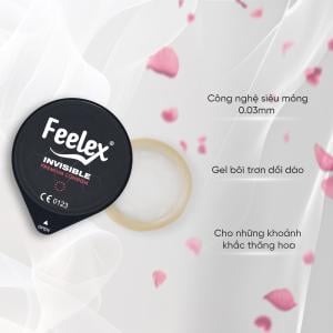 Bao cao su Feelex Invisible siêu mỏng, nhiều gel - Hộp 10 cái
