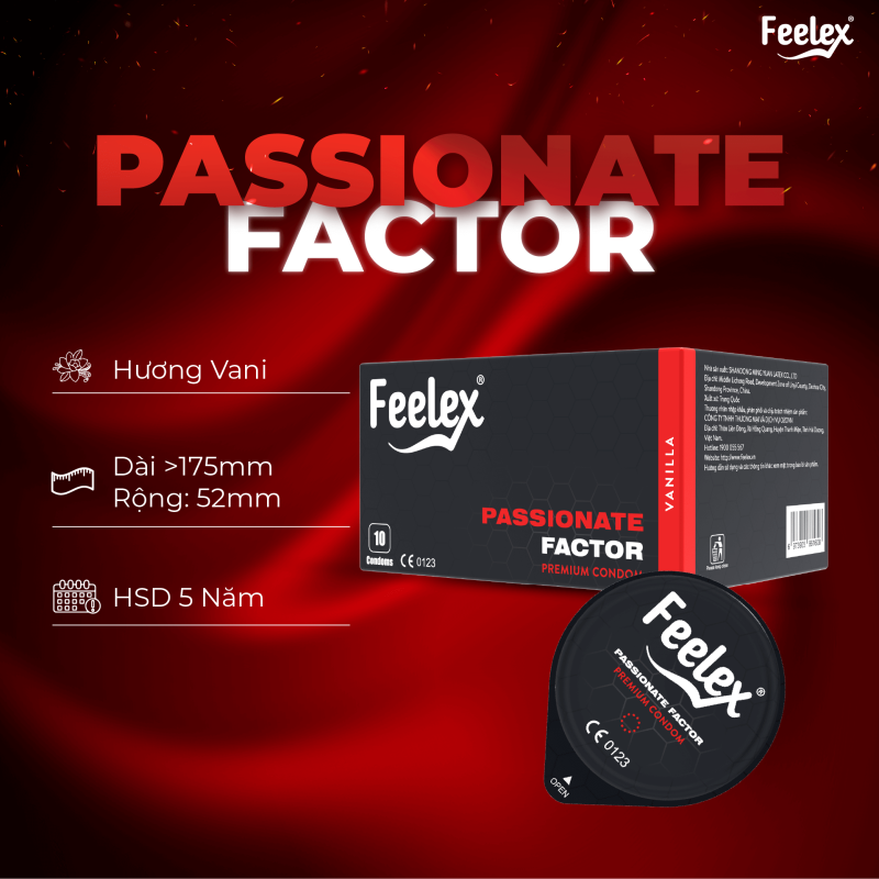 Bao cao su Nóng Feelex Passionate Factor siêu mỏng, nhiều gel - Hộp 10 cái