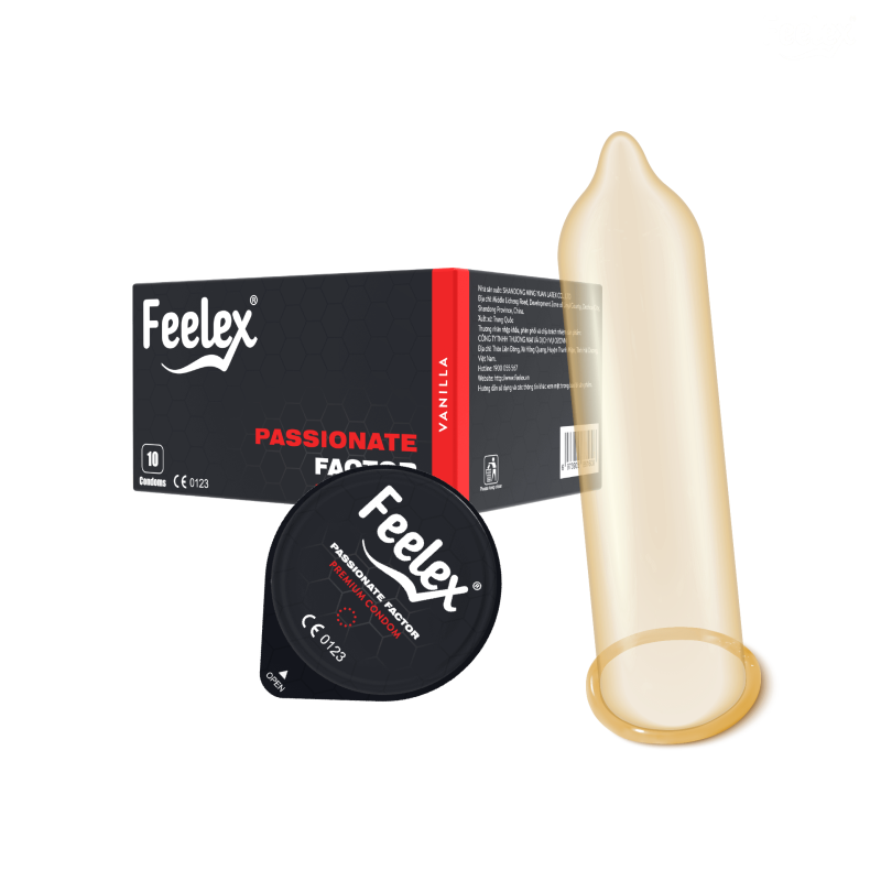 Bao cao su Feelex Passionate Factor siêu mỏng, nhiều gel, ấm nóng - Hộp 10 cái