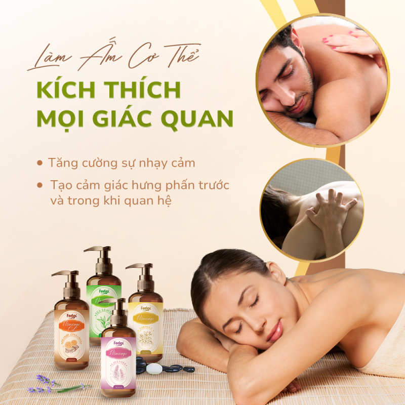 Dầu massage body Feelex nhiều mùi hương – 300ml