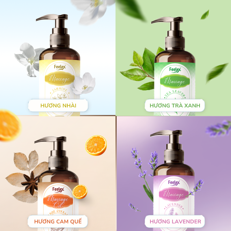 Dầu massage body Feelex nhiều mùi hương – 300ml
